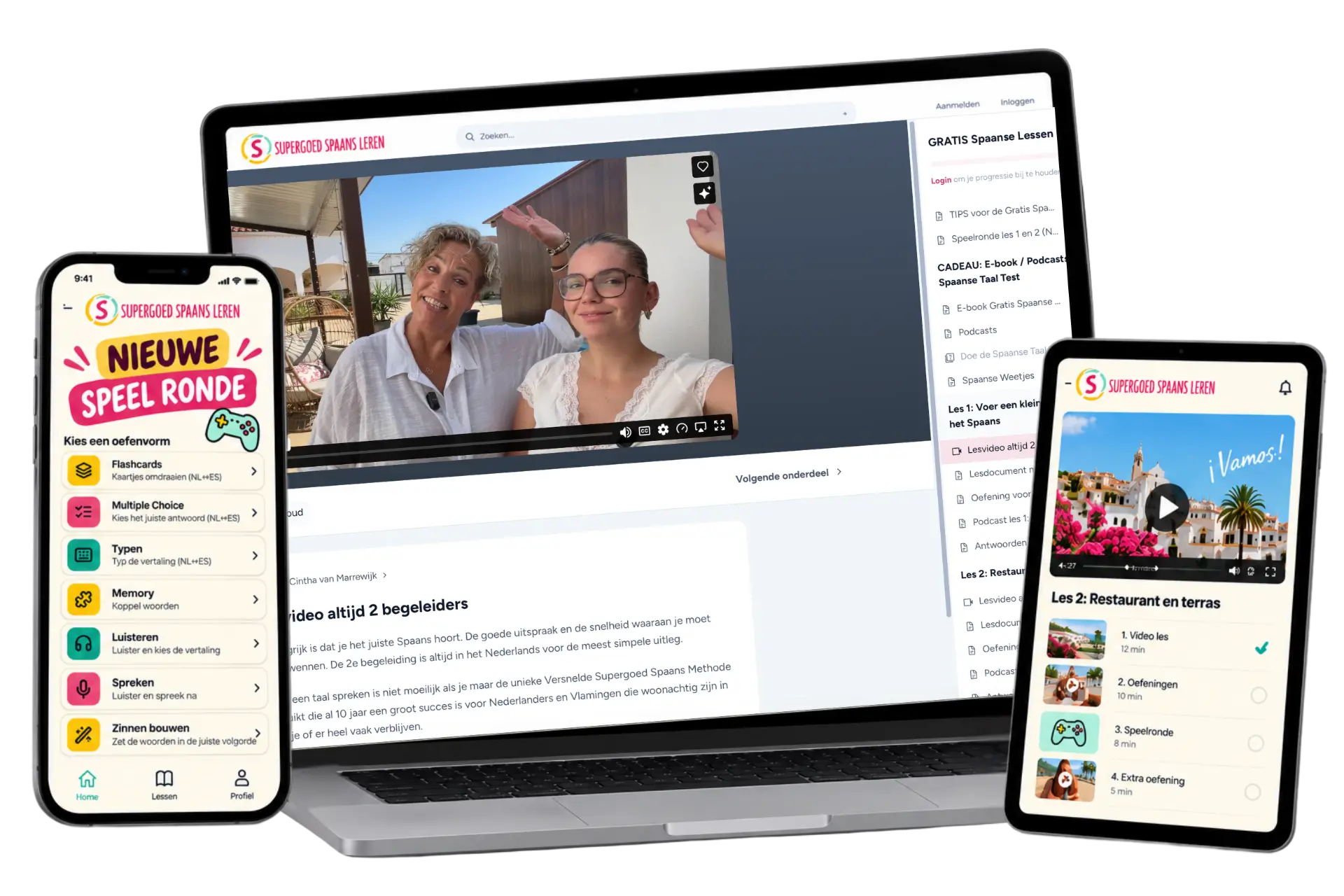 De gratis lessen op telefoon, laptop en tablet